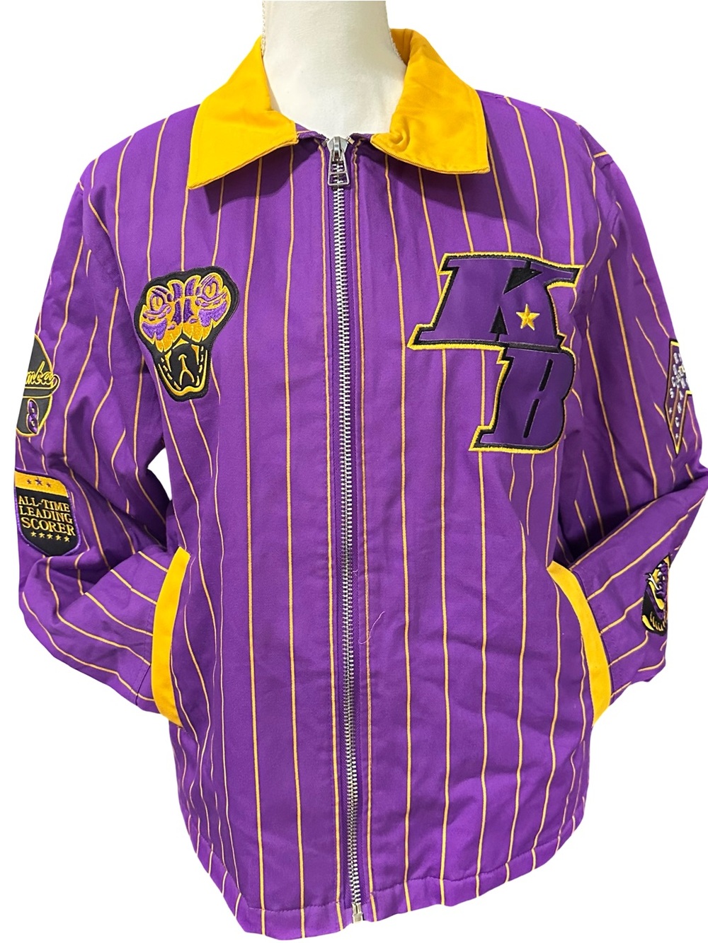 Purple & Yellow Pinstripe Varsity Bomber Jacket